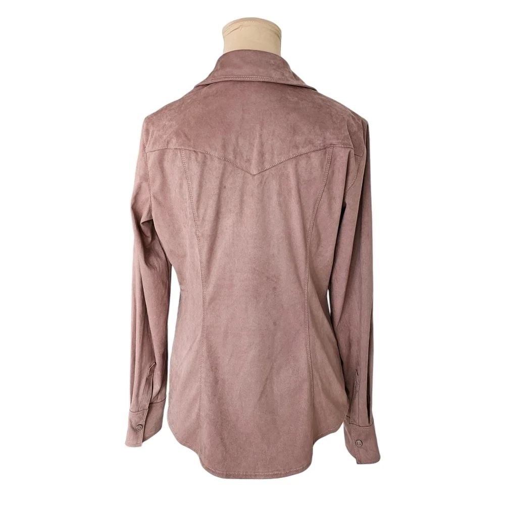 Guess Women's Mauve Pink Faux Suede Button-Up Shirt Sz M - Picture 5 of 12